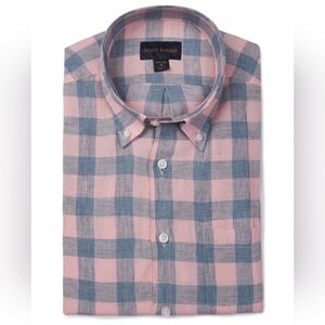 Scott Barber Linen Buffalo Plaid Pink Gingham Blue Shirt Long Sleeve Men's L